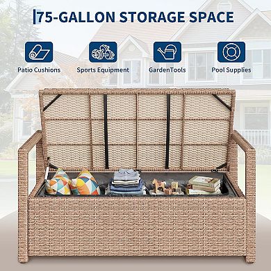 Wicker Ottoman Bench, Waterproof White Seat, Iron Frame Storage