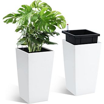 16" Tall Planters Set of 2 with Drainage, Water Monitor & Inner Bucket
