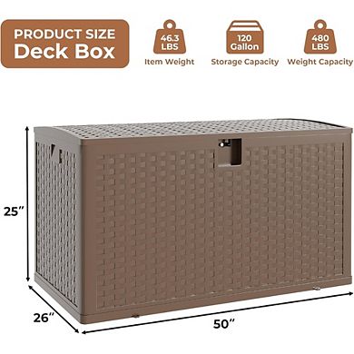 120 Gallon Outdoor Waterproof Lockable Storage Box, Deck Boxes for Patio Furniture, Garden Tools