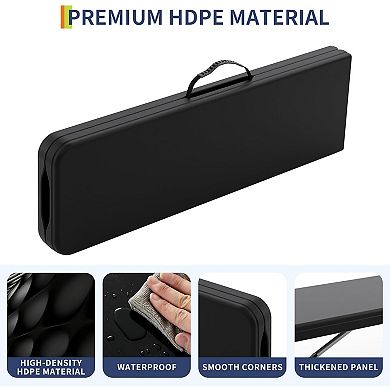 6FT HDPE Folding Bench, Portable Camping Seat, Sturdy Metal Frame