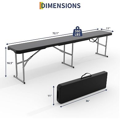 6FT HDPE Folding Bench, Portable Camping Seat, Sturdy Metal Frame
