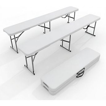 6FT HDPE Folding Bench, Portable Camping Seat, Sturdy Metal Frame