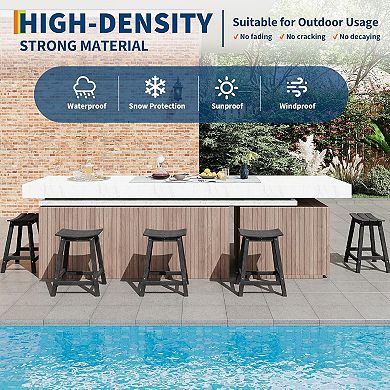 HDPE Weatherproof Bar Stools, Heavy Duty Resin Patio Chairs with Footrest