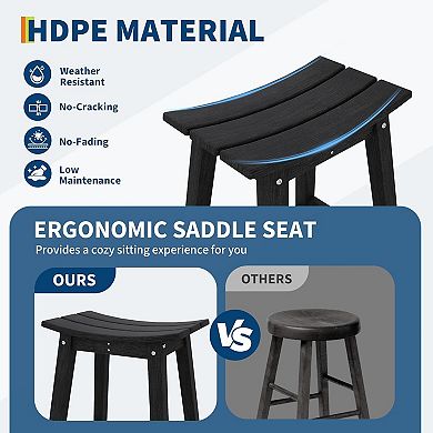 HDPE Weatherproof Bar Stools, Heavy Duty Resin Patio Chairs with Footrest
