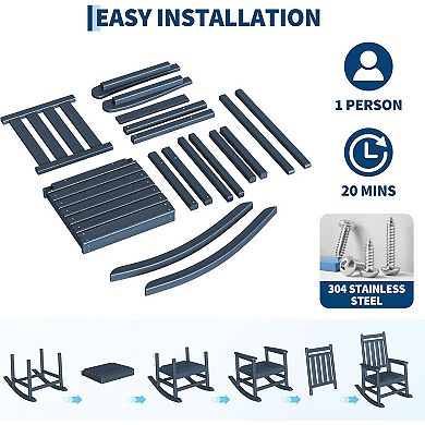 Poly Lumber Rocking Chair Set of 2 with Side Table, HDPE High Back for Patio