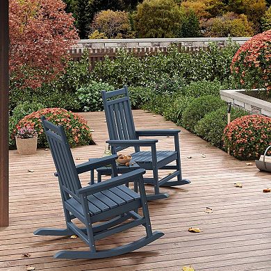 Poly Lumber Rocking Chair Set of 2 with Side Table, HDPE High Back for Patio