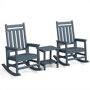 Poly Lumber Rocking Chair Set of 2 with Side Table, HDPE High Back for Patio