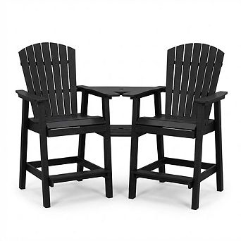 2-Pack Weatherproof Adirondack Bar Stools with Tray