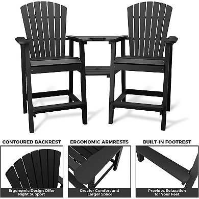 2-Pack Weatherproof Adirondack Bar Stools with Tray