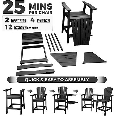 2-Pack Weatherproof Adirondack Bar Stools with Tray