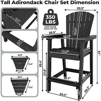 2-Pack Weatherproof Adirondack Bar Stools with Tray