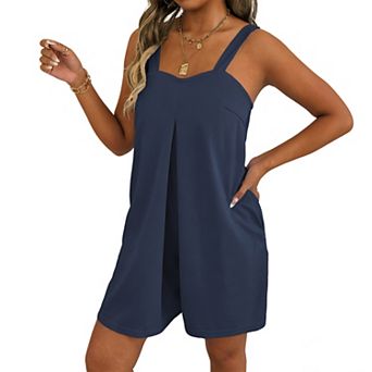 Women's Hot Pink Sleeveless Romper, Wide Strap Pocketed Casual Jumpsuit for Summer