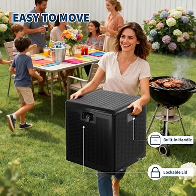 28 Gallon Outdoor Storage Box with Lockable Lid, Weather-Resistant Plastic Deck Box
