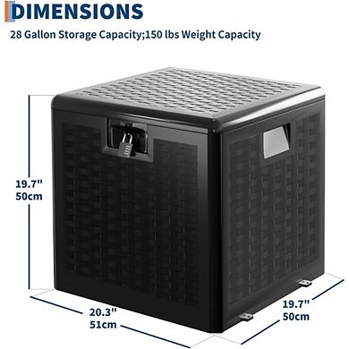 28 Gallon Outdoor Storage Box with Lockable Lid, Weather-Resistant Plastic Deck Box
