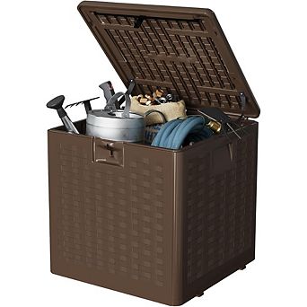 28 Gallon Outdoor Storage Box with Lockable Lid, Weather-Resistant Plastic Deck Box
