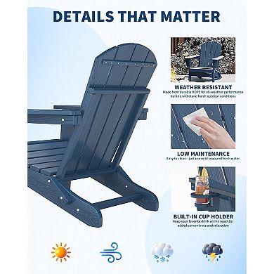 Folding HDPE Adirondack Chair, Ergonomic Backrest, All-Weather for Patio & Garden