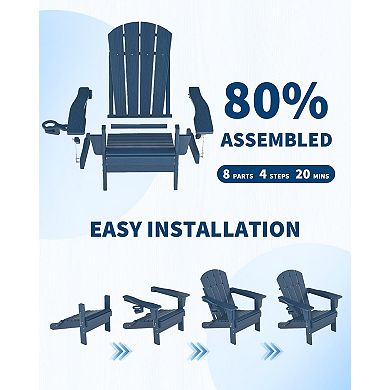 Folding HDPE Adirondack Chair, Ergonomic Backrest, All-Weather for Patio & Garden