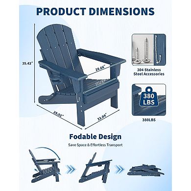 Folding HDPE Adirondack Chair, Ergonomic Backrest, All-Weather for Patio & Garden