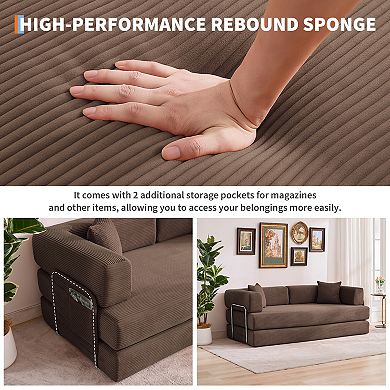5-in-1 Convertible Modular Sleeper Sofa Bed 78.8" Corduroy Floor Couch with Pillows