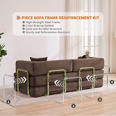 5-in-1 Convertible Modular Sleeper Sofa Bed 78.8" Corduroy Floor Couch with Pillows
