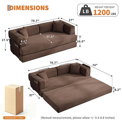 5-in-1 Convertible Modular Sleeper Sofa Bed 78.8" Corduroy Floor Couch with Pillows