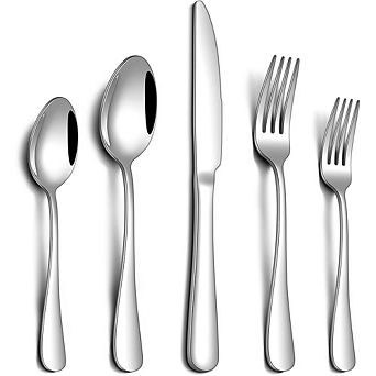 Stainless Steel Flatware Set for 4, 20 pc Mirror Polished, Dishwasher Safe