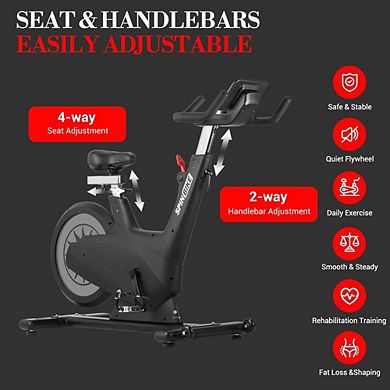 Exercise Bike, Low Noise Indoor Cycling Bike with Adjustable Handlebar & Seat