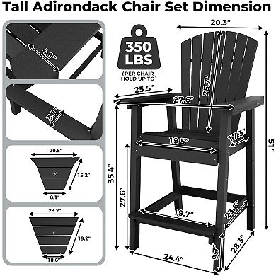2 All-Weather HDPE Bar Height Chairs with Tray & Footrest