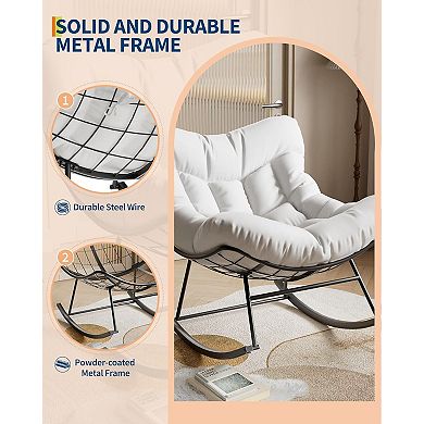 Papasan Rocking Chair, Patio Rattan Egg Rocker with Deep Seat