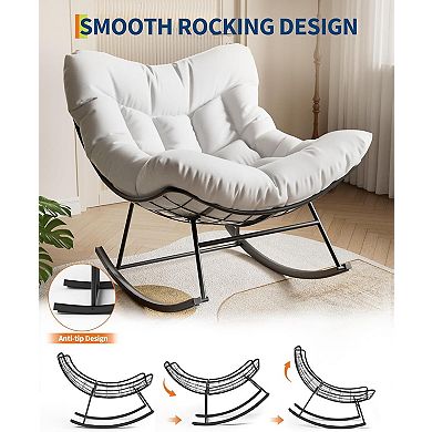 Papasan Rocking Chair, Patio Rattan Egg Rocker with Deep Seat