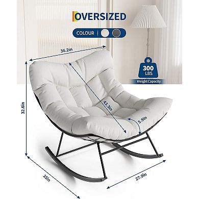 Papasan Rocking Chair, Patio Rattan Egg Rocker with Deep Seat