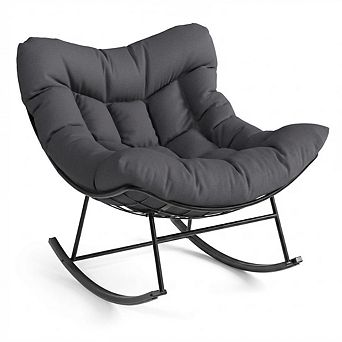 Papasan Rocking Chair, Patio Rattan Egg Rocker with Deep Seat