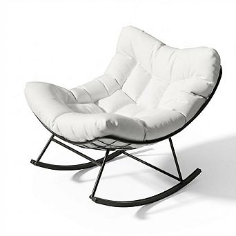 Papasan Rocking Chair, Patio Rattan Egg Rocker with Deep Seat