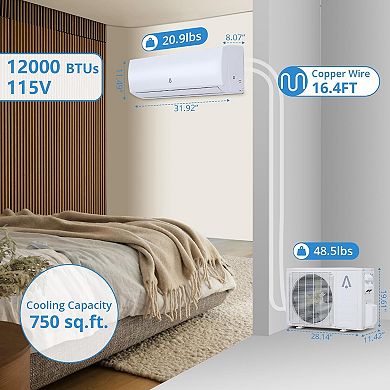 12,000 BTU Mini Split Air Conditioner & Heater, 21 SEER2, R454B Inverter Ductless Split AC Unit