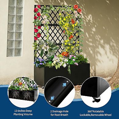 Mobile Raised Garden Bed Planter Box with Trellis & Privacy Screen ,Lockable Wheels