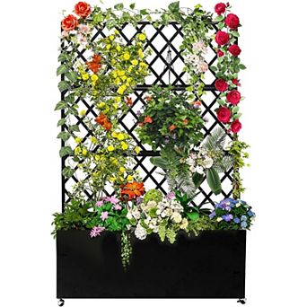 Mobile Raised Garden Bed Planter Box with Trellis & Privacy Screen ,Lockable Wheels
