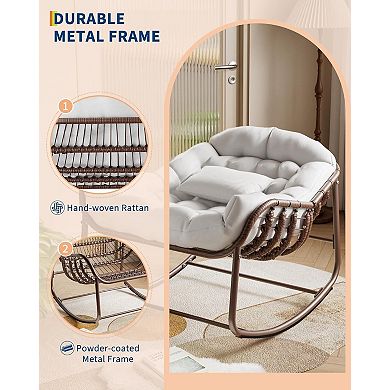 Oversized Papasan Rocking Egg Chair, Wicker, 450 Lbs Cap, Water-Resistant