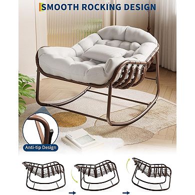 Oversized Papasan Rocking Egg Chair, Wicker, 450 Lbs Cap, Water-Resistant