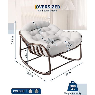 Oversized Papasan Rocking Egg Chair, Wicker, 450 Lbs Cap, Water-Resistant