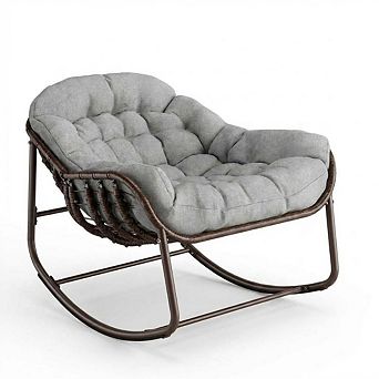 Oversized Papasan Rocking Egg Chair, Wicker, 450 Lbs Cap, Water-Resistant