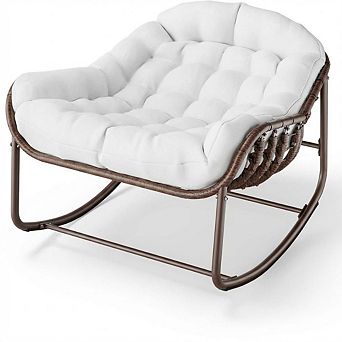 Oversized Papasan Rocking Egg Chair, Wicker, 450 Lbs Cap, Water-Resistant