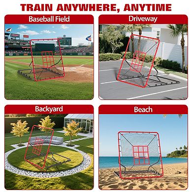 Baseball Pitching Rebounder Net,With Adjustable Angles, Zone Practice Trainer 