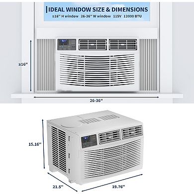 12000 BTU Window AC, Cools 550 Sq. Ft, Quiet, Remote, LED Display