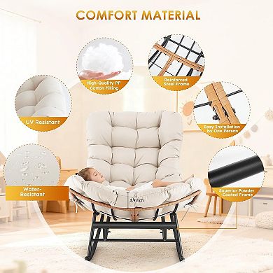 Oversized Papasan Rocking Chair with Extendable Footrest, All-Weather Wicker