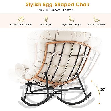 Oversized Papasan Rocking Chair with Extendable Footrest, All-Weather Wicker
