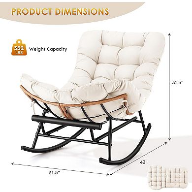 Oversized Papasan Rocking Chair with Extendable Footrest, All-Weather Wicker