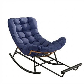 Oversized Papasan Rocking Chair with Extendable Footrest, All-Weather Wicker