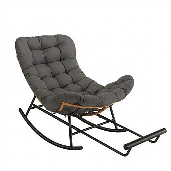 Oversized Papasan Rocking Chair with Extendable Footrest, All-Weather Wicker
