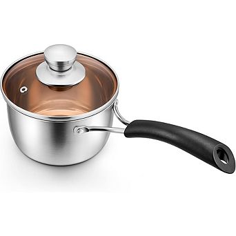 Stainless Steel Saucepan with Glass Lid, Heat-Proof Handles, Dishwasher Safe