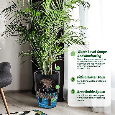 16 in Planters Set of 2 with Self Watering, Built-in Drainage and Visual Water Level Design